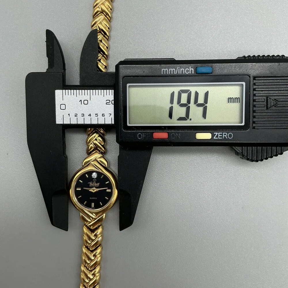 Paul Monet 2164 Womens Watch 19mm Black Dial Gold Tone Crystal New Battery 7.25